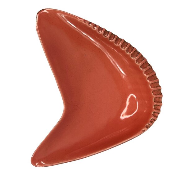 Vintage Mid-Century Modern Ceramic Atomic Boomerang Ashtray Dish Coral with Gold - Picture 5 of 11